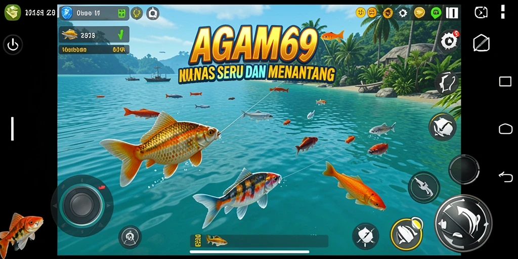 Screenshot gameplay AGAM69 menampilkan aksi memancing yang seru.