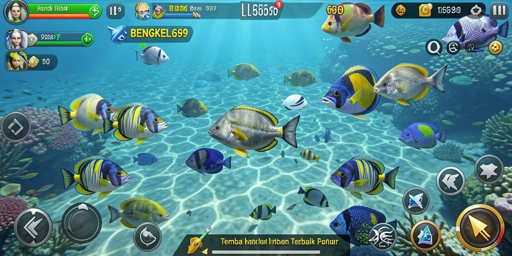 Screenshot gameplay BENGKEL69 menampilkan aksi seru menangkap ikan.