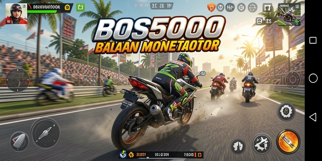 Tampilan gameplay yang mendebarkan dengan motor balap.