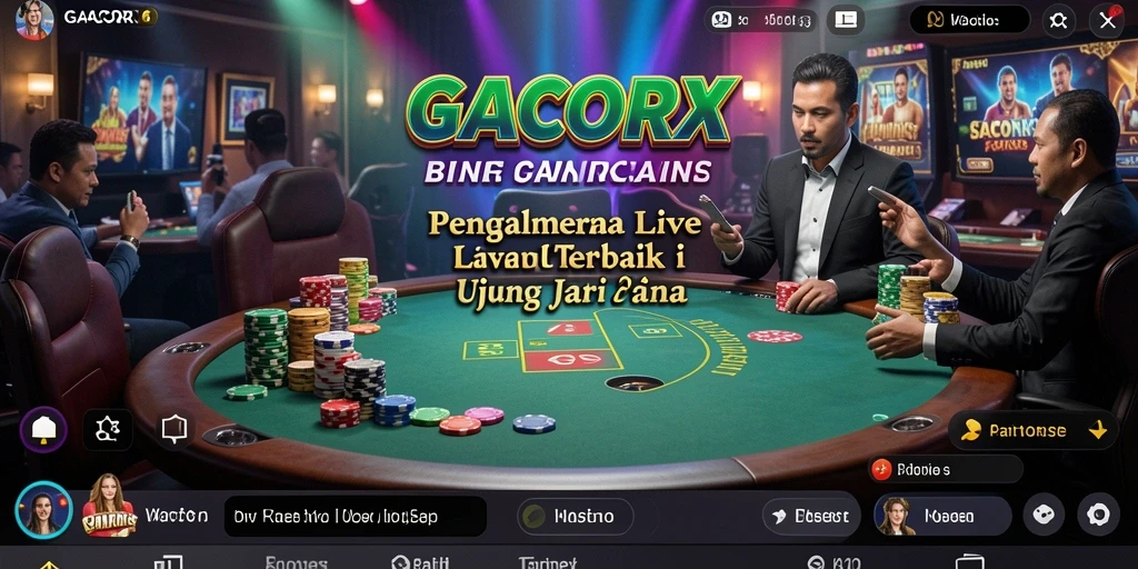 Screenshot GACORX menampilkan dealer live yang ramah dalam suasana kasino.