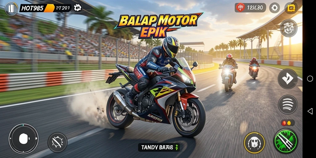 Gameplay HOT985 menunjukkan serunya adu kecepatan motor.