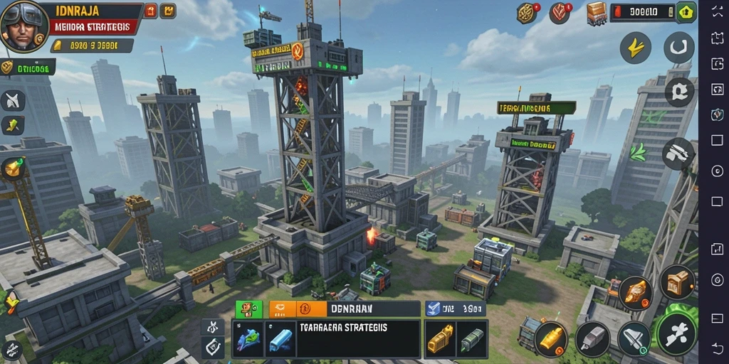 Tampilan gameplay menakjubkan dari IDNRAJA di Tower Defense.