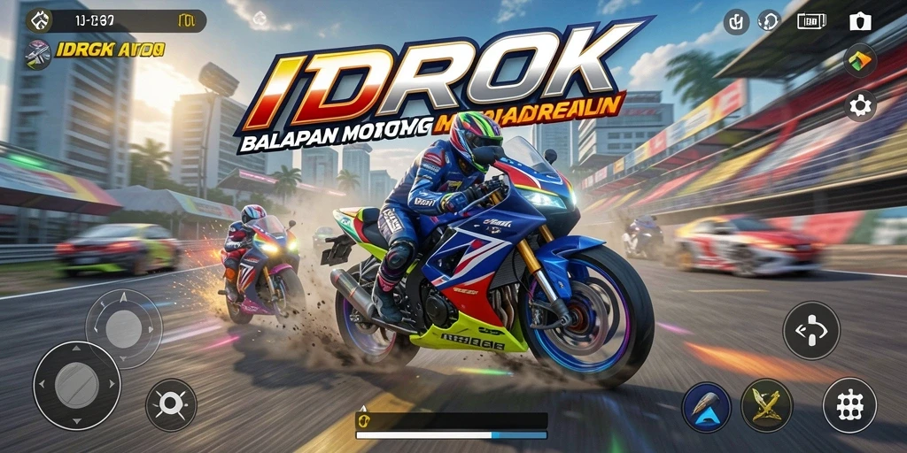 Tampilan gameplay <strong>IDROK</strong> yang mendebarkan dalam balapan motor.