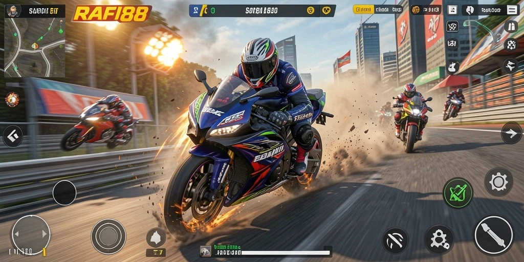 Tangkapan layar gameplay RAFI88 dengan aksi balap yang mendebarkan.