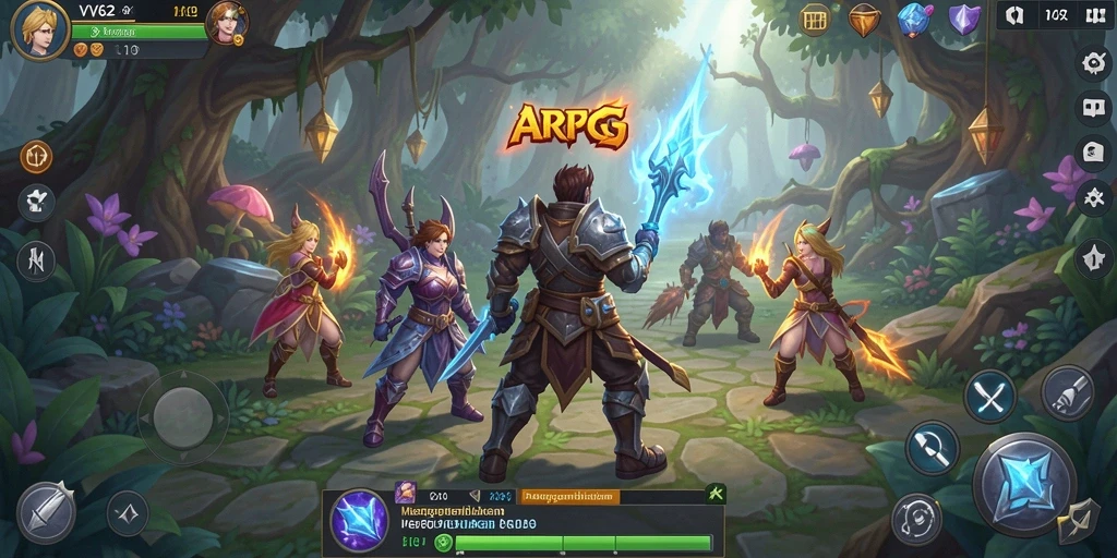 Screenshot gameplay VV62 menampilkan pertarungan seru di dunia ARPG.