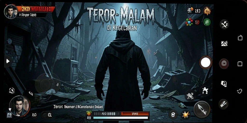 Screenshot gameplay ZK3 menampilkan suasana mencekam di lingkungan gelap.